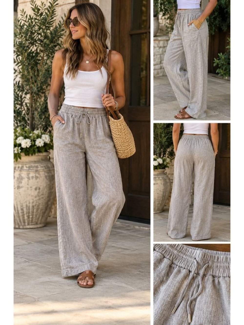 Quince Womens 100% European Linen Drawstring Pants Size Large Oatmeal